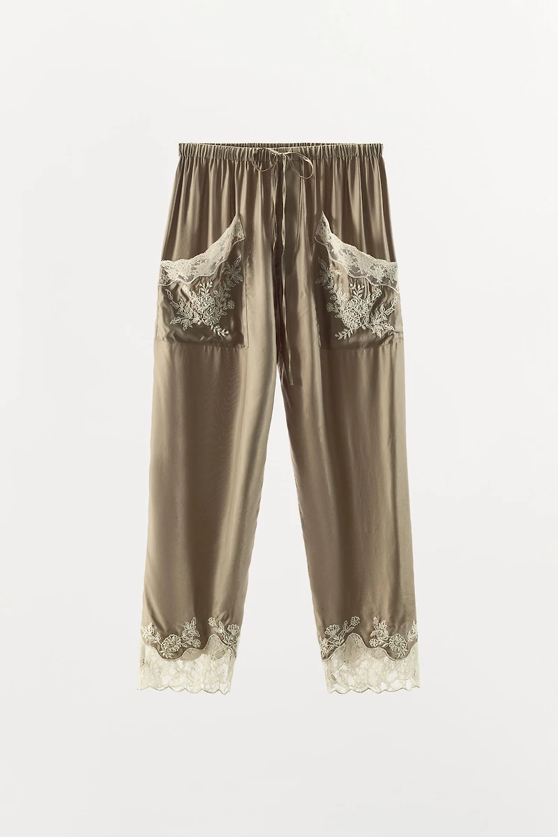 EMBROIDERED LACE LINGERIE PANTS