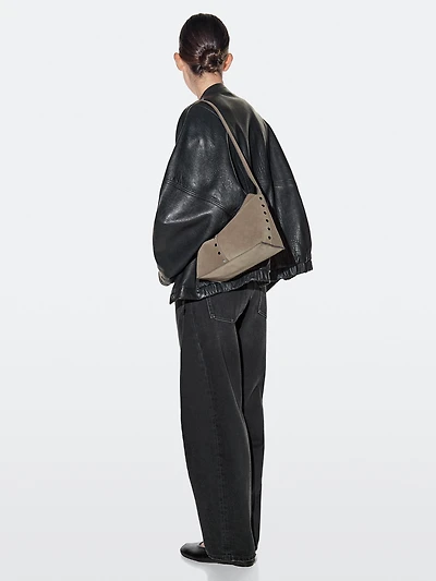 Split leather bag with stud details