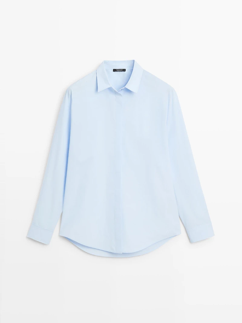 Poplin shirt with hidden buttons