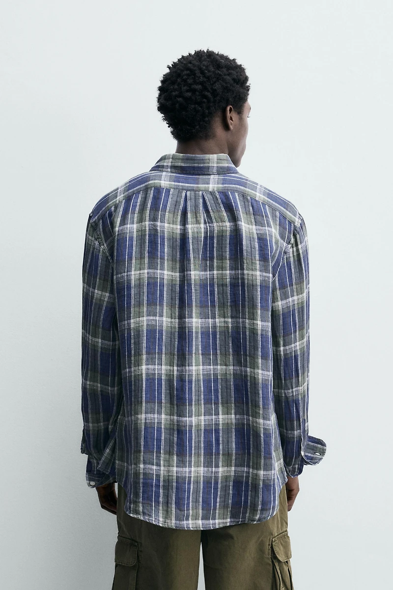 100% LINEN PLAID SHIRT