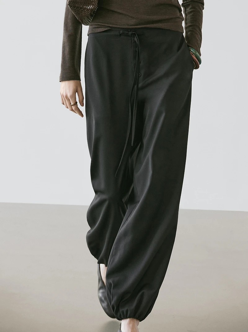 Wool sarouel trousers with tie detail