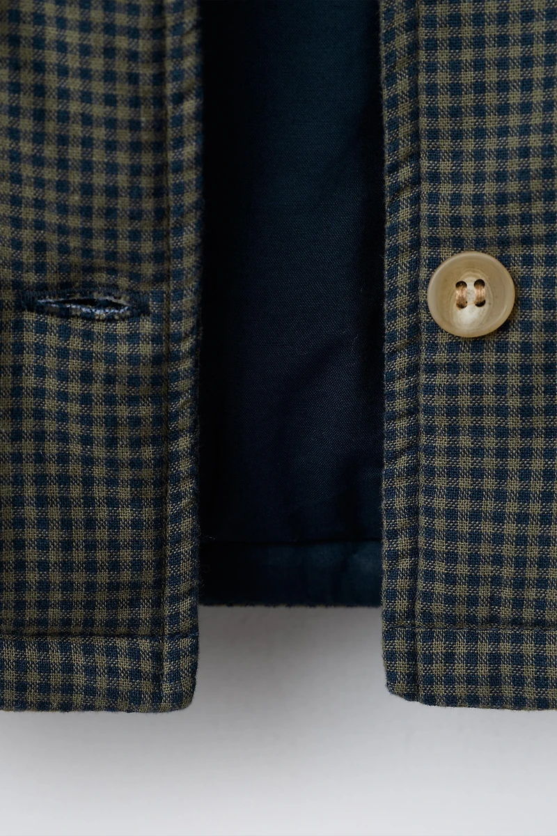 GINGHAM PRINT PUFFER JACKET