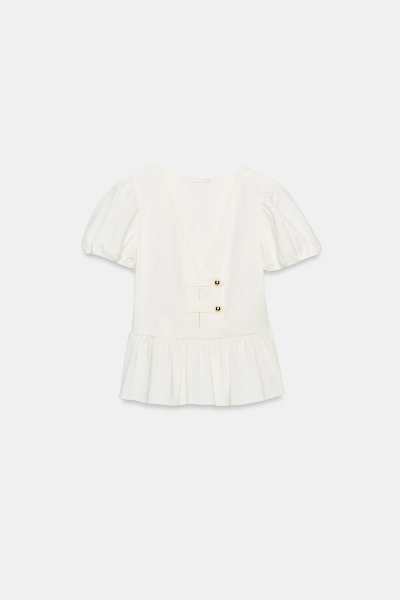 GOLD BUTTON PEPLUM TOP