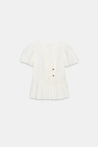 GOLD BUTTON PEPLUM TOP
