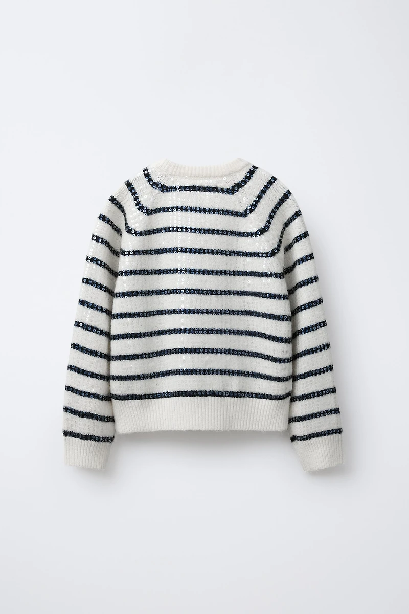SEQUIN STRIPED KNIT SWEATER