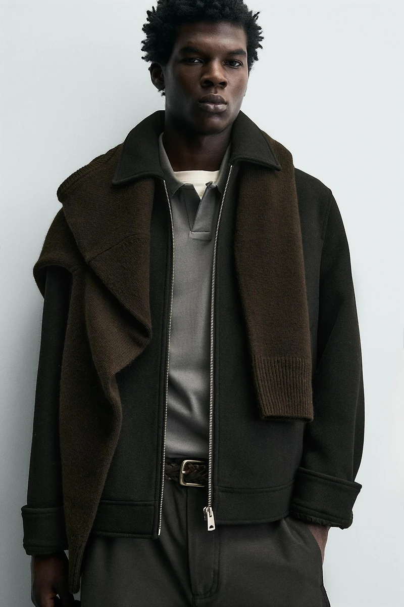 WOOL EFFECT ZIPPER JACKET