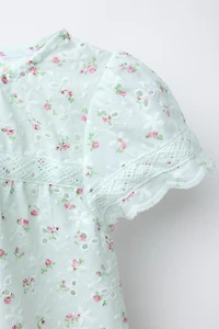 SWISS EMBROIDERED FLORAL PRINT SHIRT