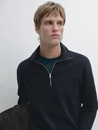 Pull en maille de coton à col camionneur zippé