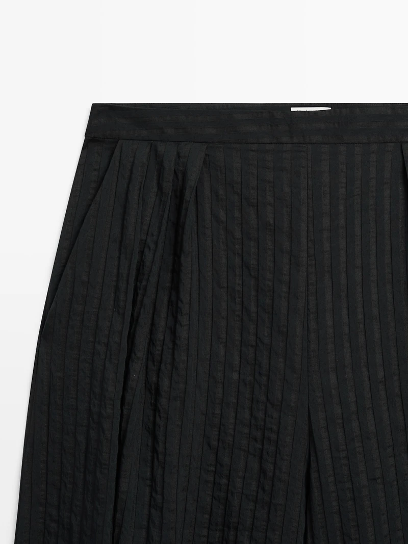 Flowing linen-blend drop crotch pants