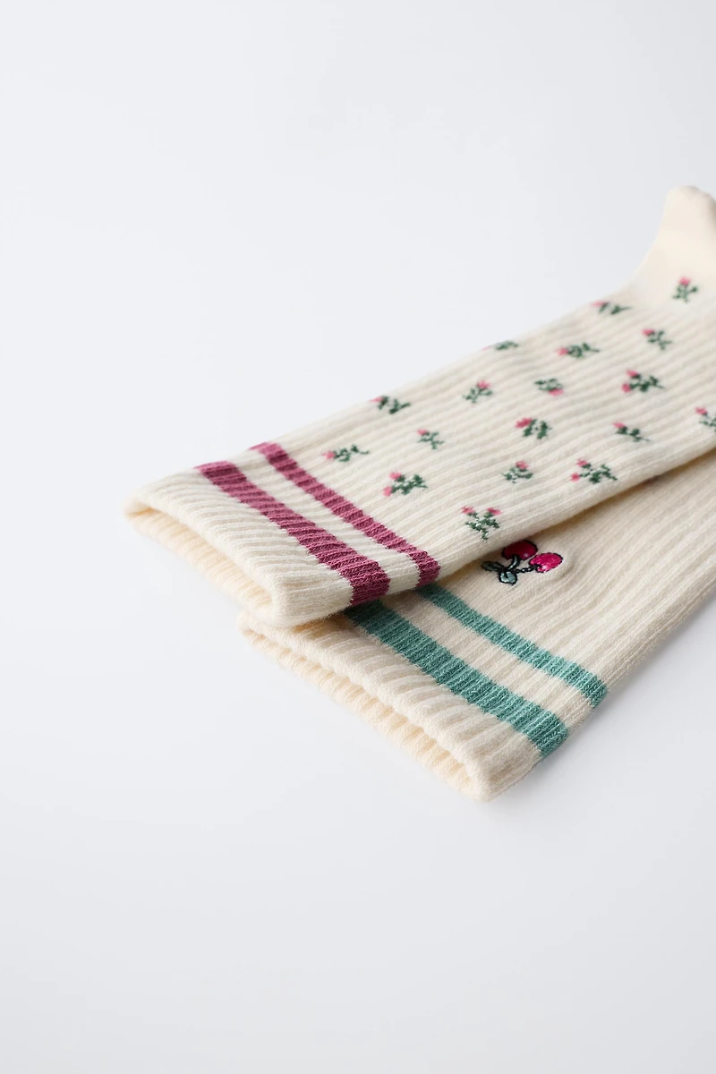 TWO-PACK OF LONG FLORAL STRIPED SOCKS