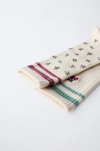 TWO-PACK OF LONG FLORAL STRIPED SOCKS