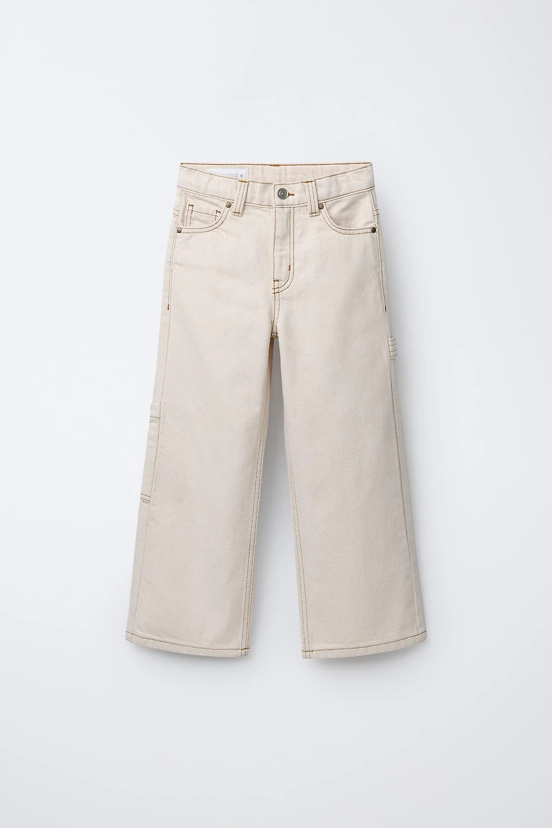 ECRU CARPENTER PANTS WITH TOPSTITCHING