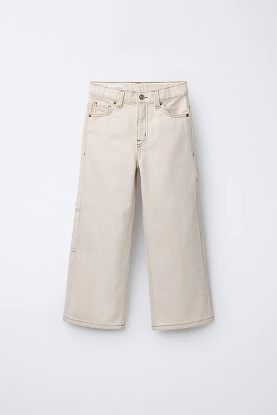 ECRU CARPENTER PANTS WITH TOPSTITCHING