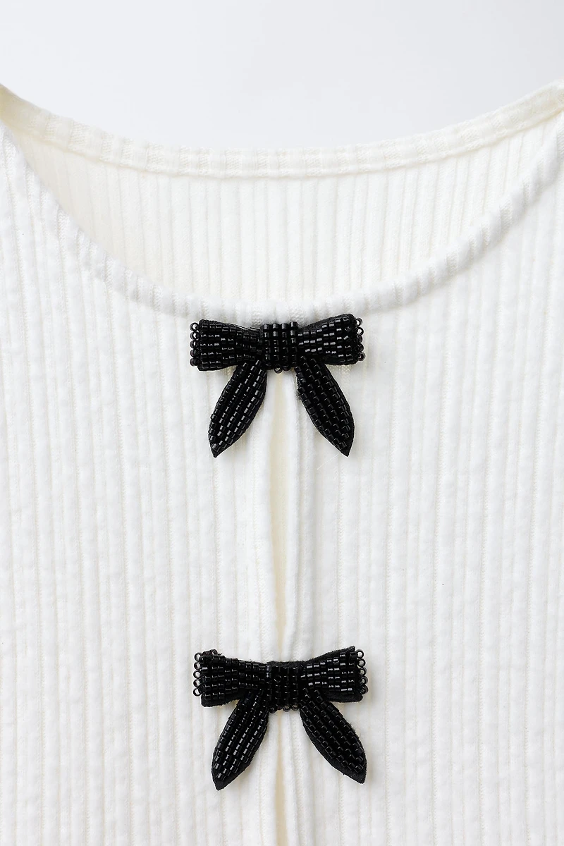 RIBBED SOFT TOUCH SHIRT WITH BOWS