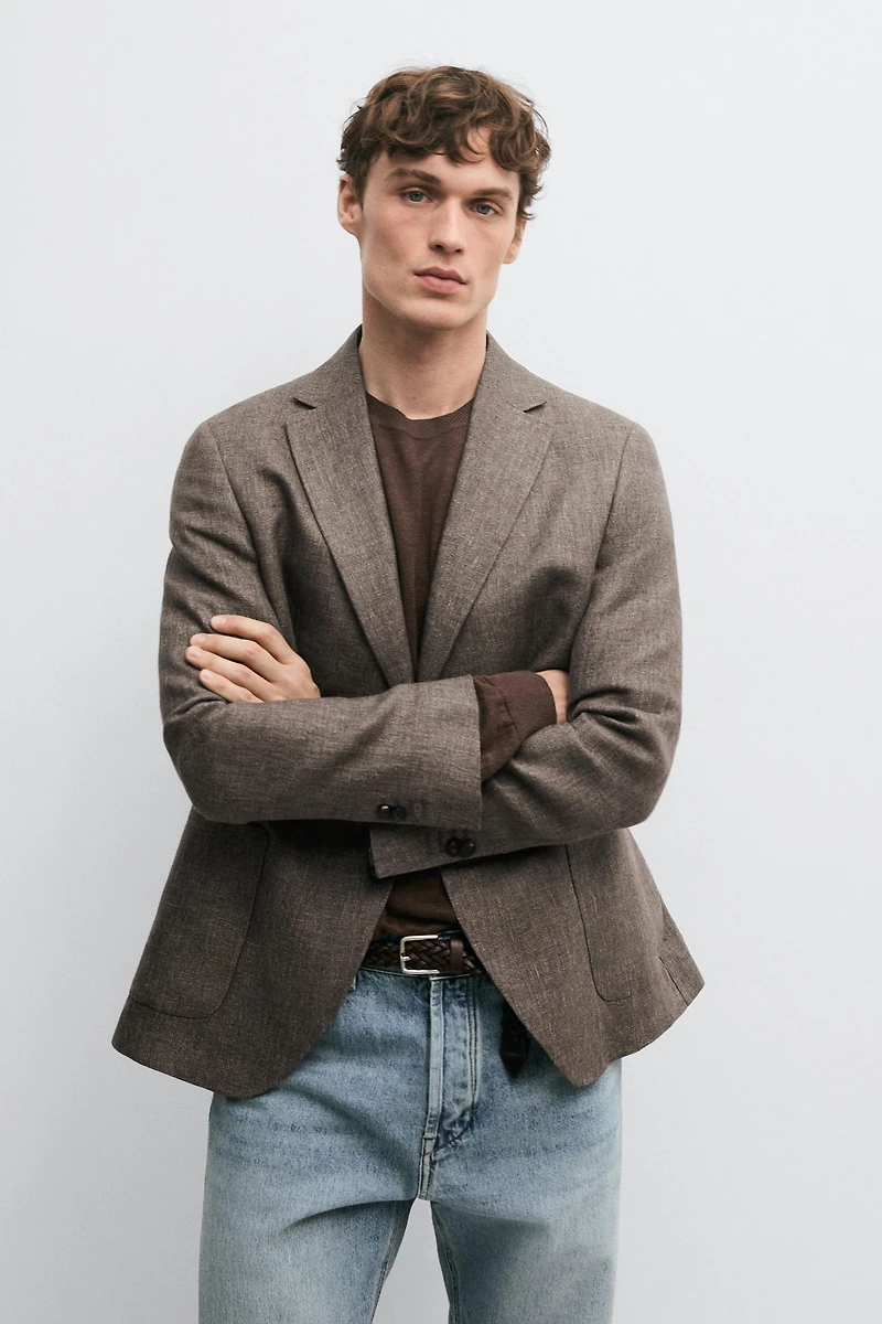Veste de costume ajustée 100% lin chiné