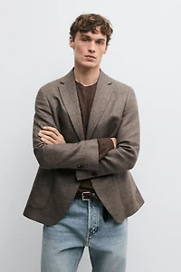 Veste de costume ajustée 100% lin chiné