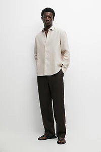 Regular fit washed striped 100% linen shirt