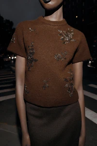 PULL MANCHES COURTES MAILLES FANTAISIE