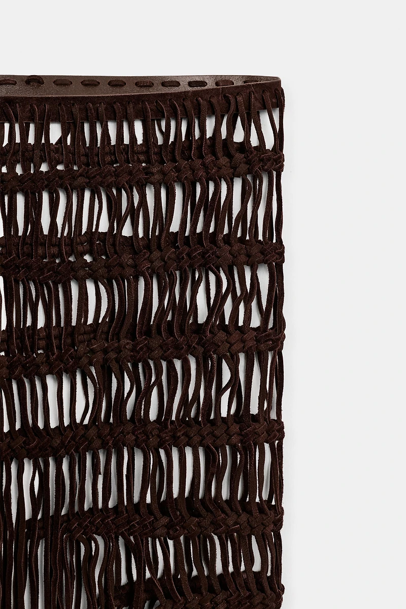 100% LEATHER FRINGED CROCHET BELT