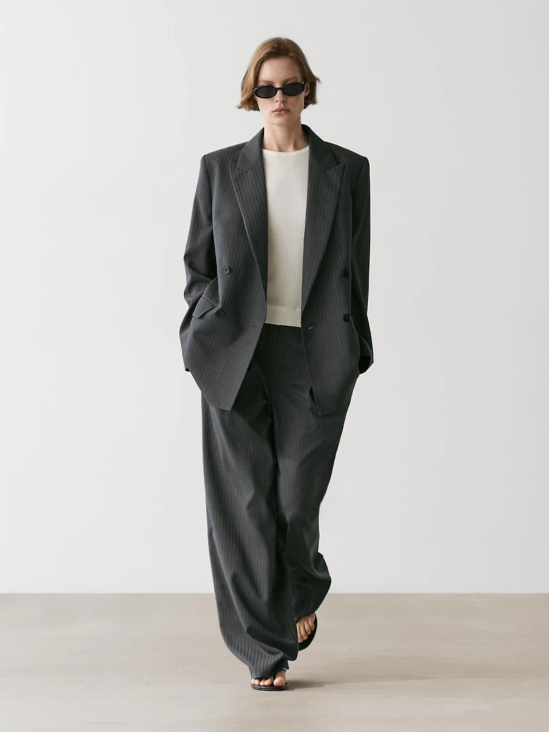 Pinstripe cool wool blend suit blazer