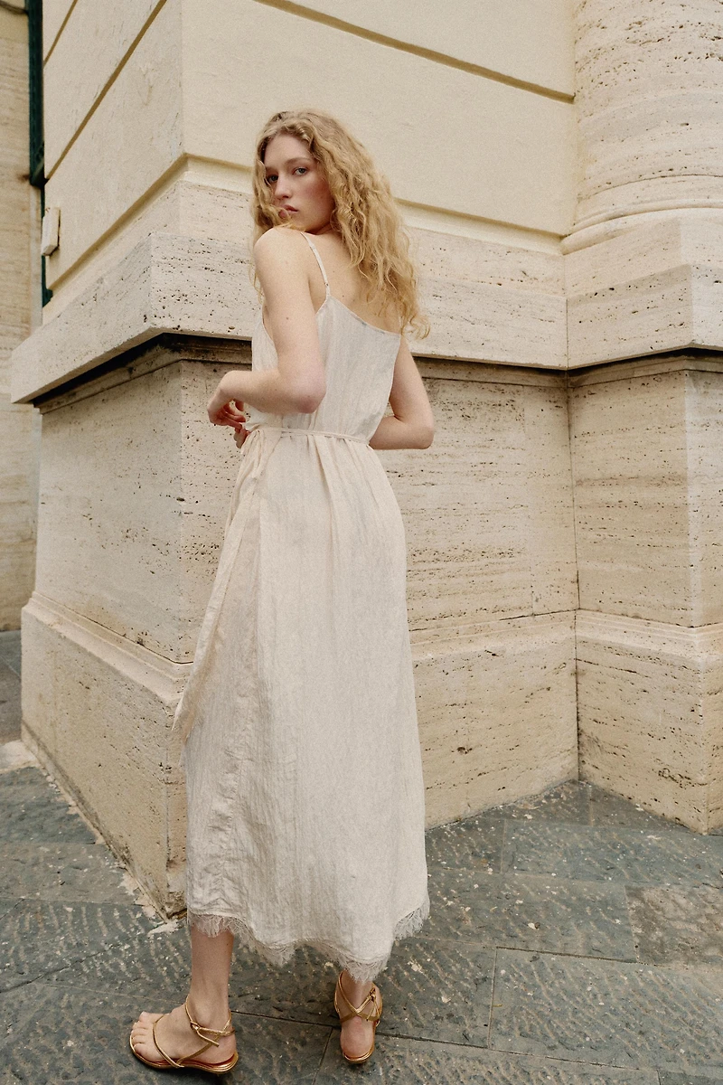 LACE TRIM MIDI SLIP DRESS