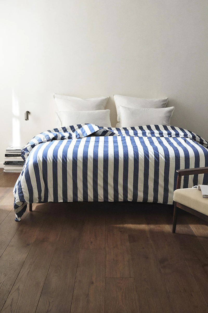 FADED COTTON STRIPED DUVET COVER