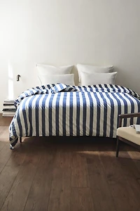 FADED COTTON STRIPED DUVET COVER