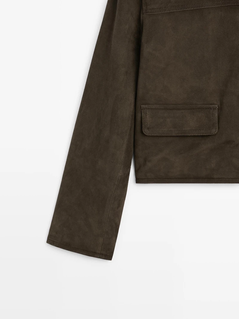 Veste en cuir effet daim avec boutons recouverts
