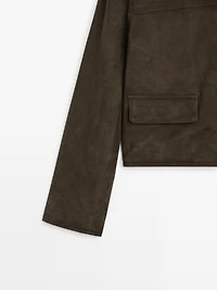 Veste en cuir effet daim avec boutons recouverts