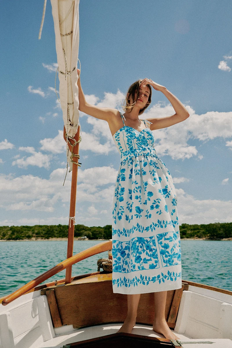 POPLIN PRINT MIDI DRESS