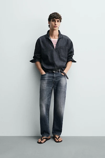 RELAXED FIT DENIM POLO SHIRT