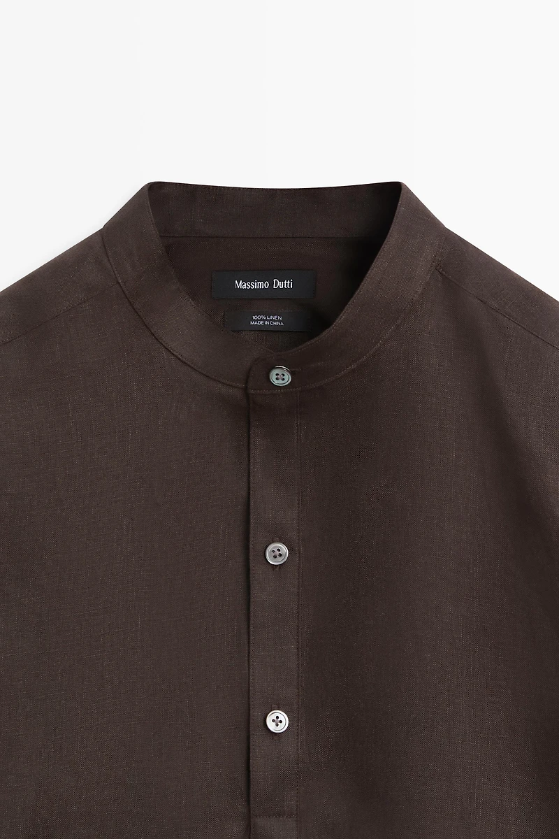 Regular fit stand collar 100% linen shirt