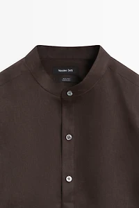 Regular fit stand collar 100% linen shirt