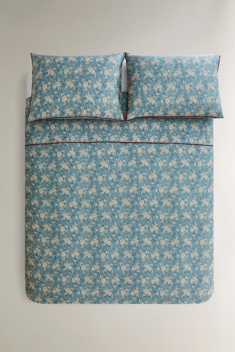 FLORAL PRINT SATEEN DUVET COVER WITH PIPING