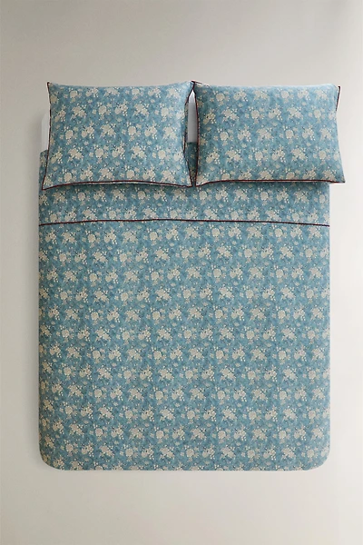 FLORAL PRINT SATEEN DUVET COVER WITH PIPING
