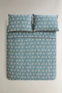 FLORAL PRINT SATEEN DUVET COVER WITH PIPING