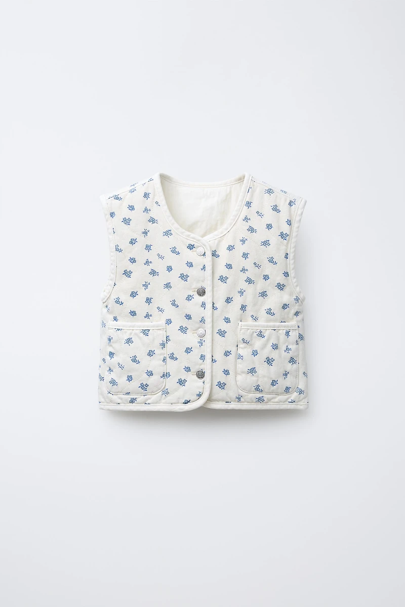 GILET EN SERGÉ À FLEURS