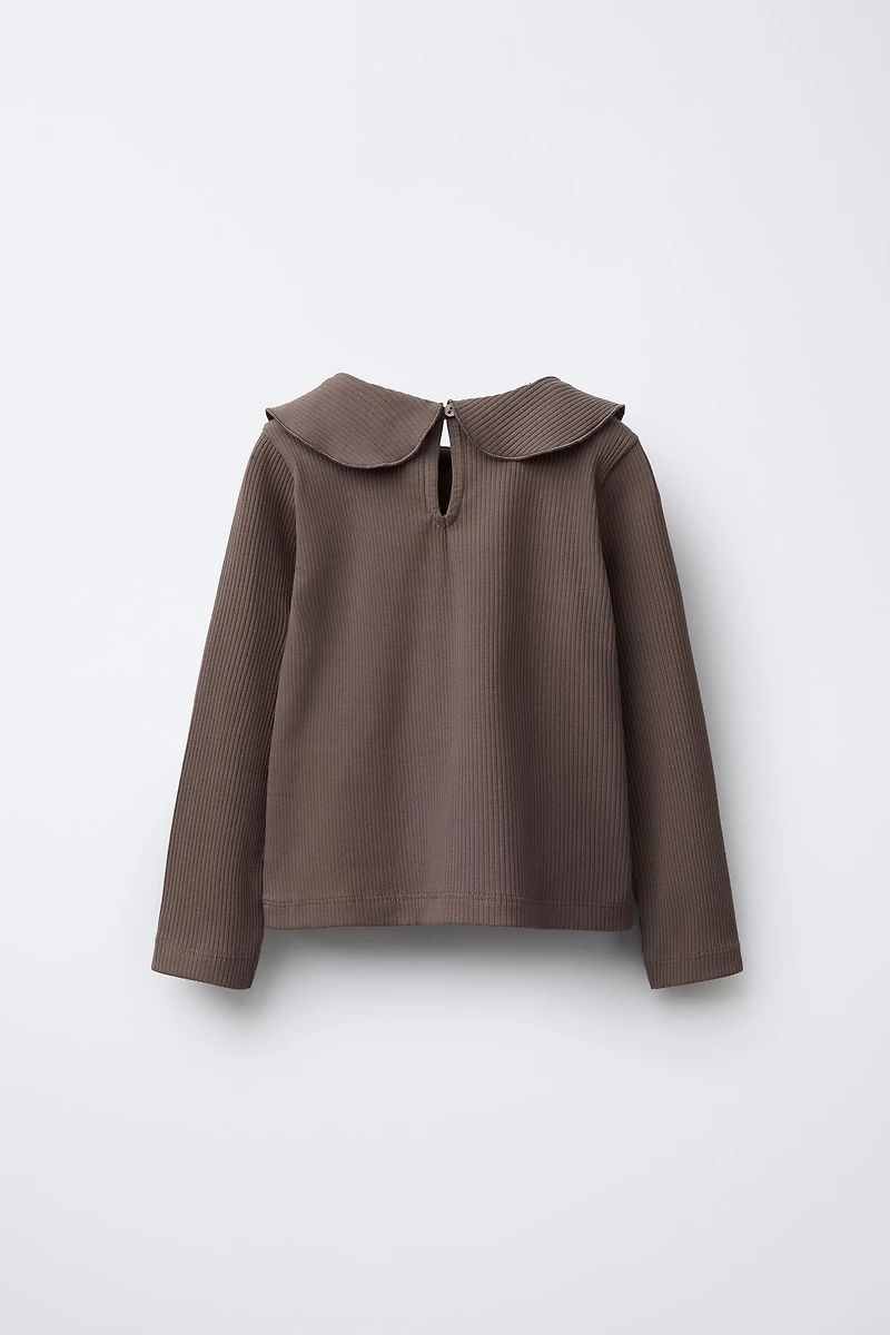 T-SHIRT CÔTELÉ COL CLAUDINE