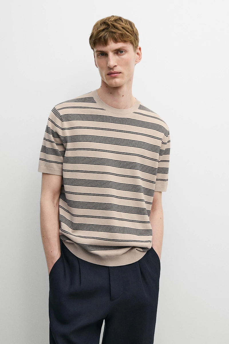 Striped short sleeve knit sweater