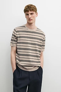 Striped short sleeve knit sweater
