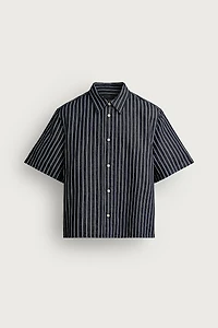 STRIPED COTTON-LINEN DENIM SHIRT
