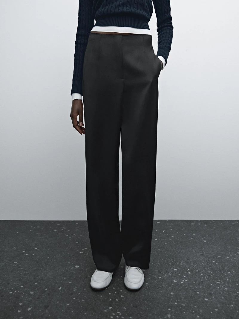 Flowing textured satin trousers