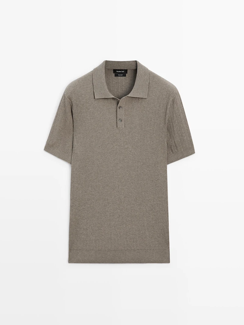 Ribbed knit cotton polo shirt