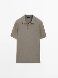 Ribbed knit cotton polo shirt