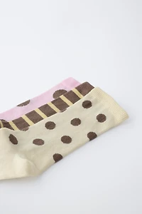 THREE-PACK OF LONG STRIPED AND POLKA DOT SOCKS