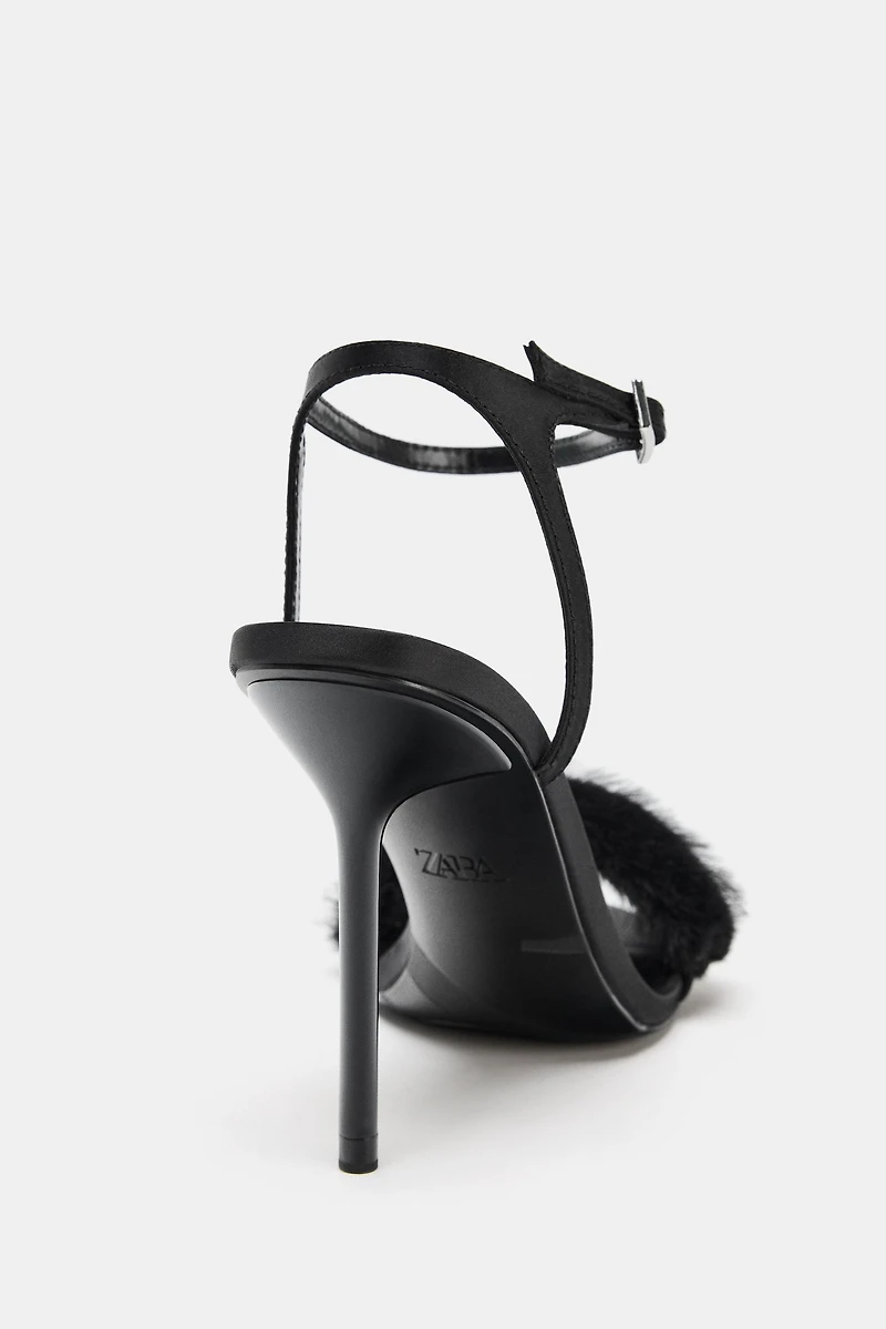 SANDALES À TALONS BRIDE EFFET FOURRURE