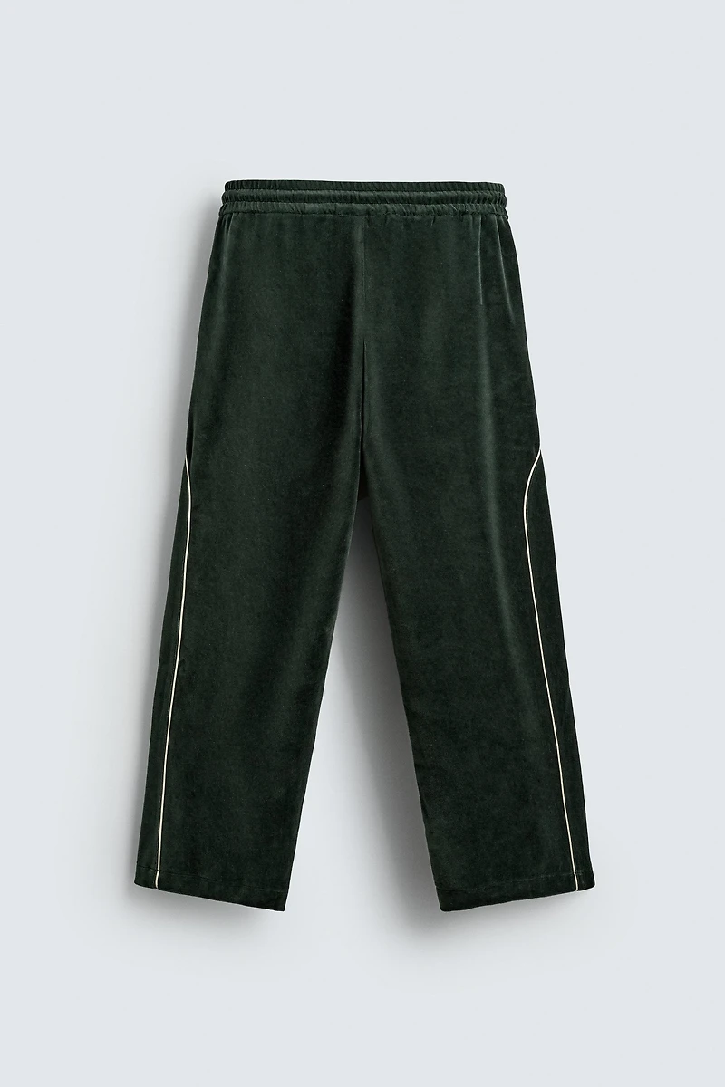 VELOUR PIPED PANTS