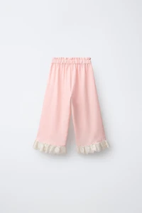 100% LINEN LACE TRIM PANTS