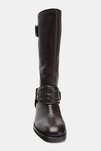 LEATHER EMBROIDERED FLAT BOOTS