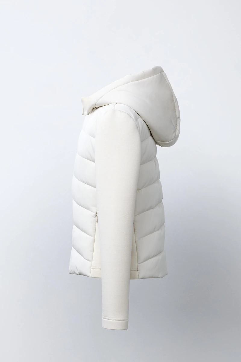 PUFFER JACKET WITH NEOPRENE EFFECT SLEEVES